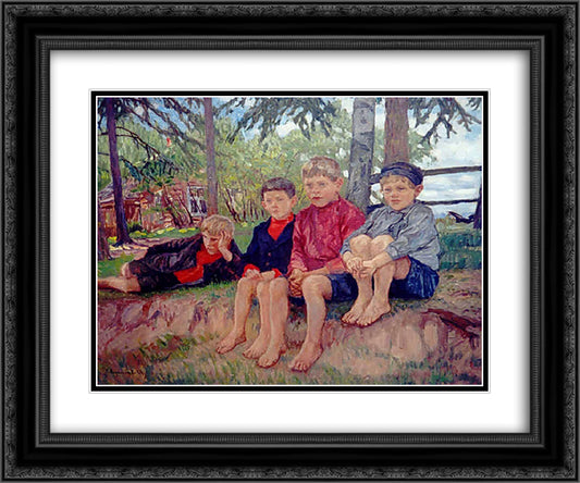 Boys 24x20 Black Ornate Wood Framed Art Print Poster with Double Matting by Bogdanov Belsky, Nikolay