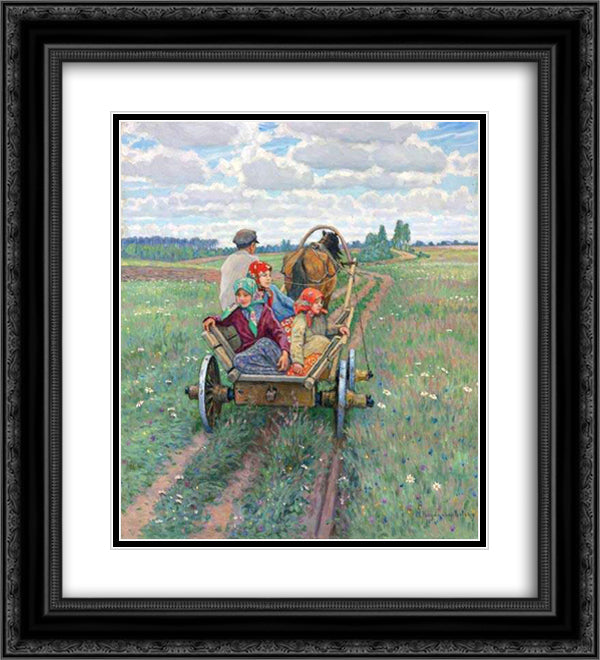 Coming after the daily work 20x22 Black Ornate Wood Framed Art Print Poster with Double Matting by Bogdanov Belsky, Nikolay