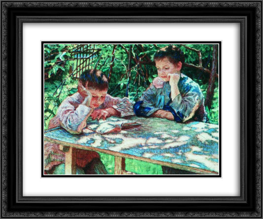 Connoisseurs of books (Knowledge is Power) 24x20 Black Ornate Wood Framed Art Print Poster with Double Matting by Bogdanov Belsky, Nikolay