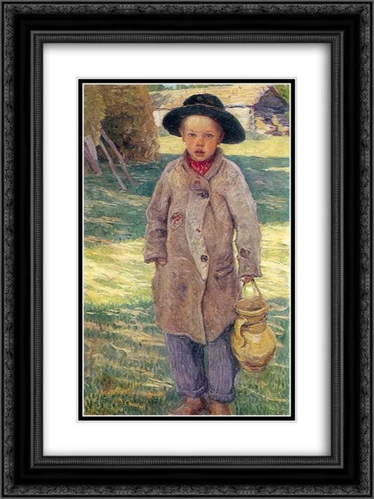 Country Boy 18x24 Black Ornate Wood Framed Art Print Poster with Double Matting by Bogdanov Belsky, Nikolay