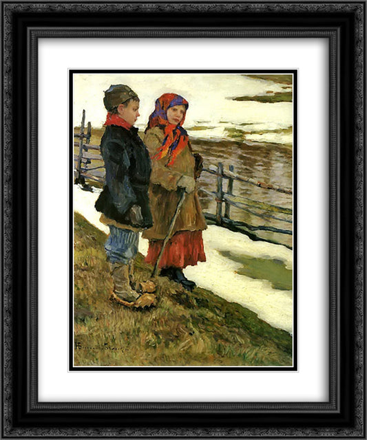 Country Children 20x24 Black Ornate Wood Framed Art Print Poster with Double Matting by Bogdanov Belsky, Nikolay
