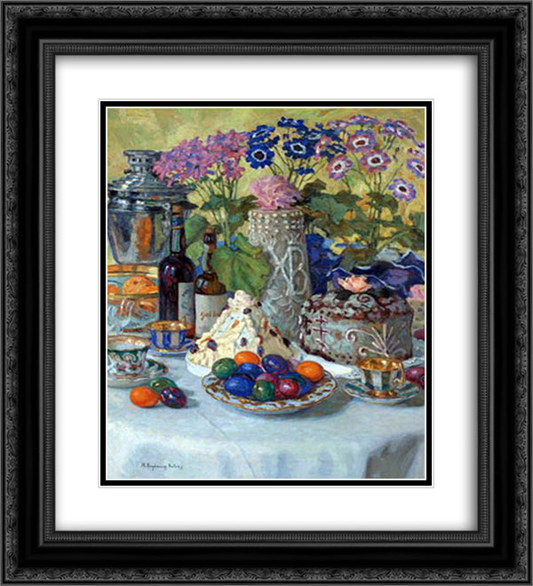 Easter Table 20x22 Black Ornate Wood Framed Art Print Poster with Double Matting by Bogdanov Belsky, Nikolay