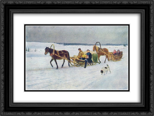 Farewell of a New Soldier 24x18 Black Ornate Wood Framed Art Print Poster with Double Matting by Bogdanov Belsky, Nikolay
