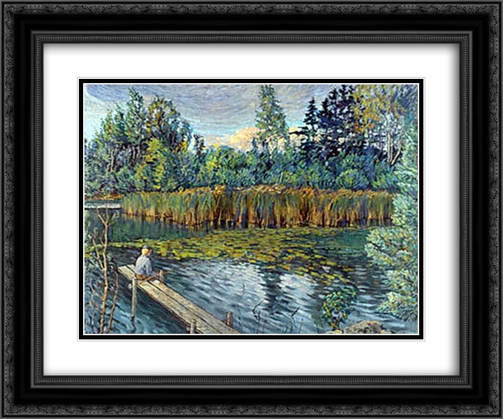 Fisherman 24x20 Black Ornate Wood Framed Art Print Poster with Double Matting by Bogdanov Belsky, Nikolay