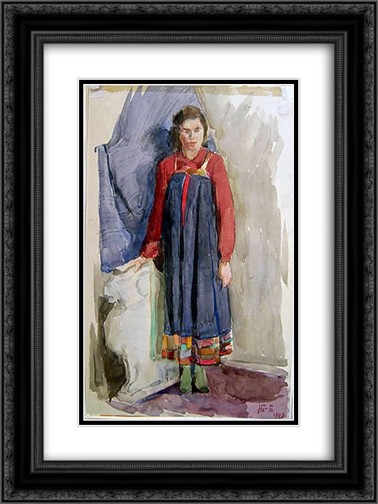Girl 18x24 Black Ornate Wood Framed Art Print Poster with Double Matting by Bogdanov Belsky, Nikolay