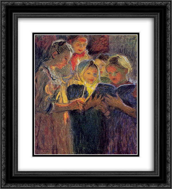 Girls Chorus 20x22 Black Ornate Wood Framed Art Print Poster with Double Matting by Bogdanov Belsky, Nikolay