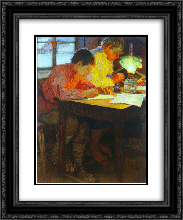 Homework 20x24 Black Ornate Wood Framed Art Print Poster with Double Matting by Bogdanov Belsky, Nikolay