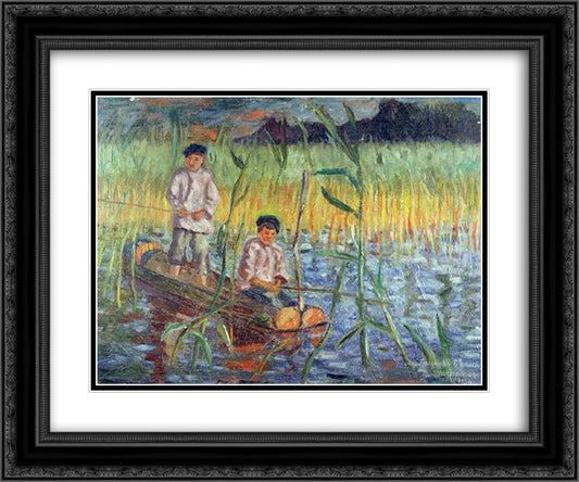 In the Cattails 24x20 Black Ornate Wood Framed Art Print Poster with Double Matting by Bogdanov Belsky, Nikolay