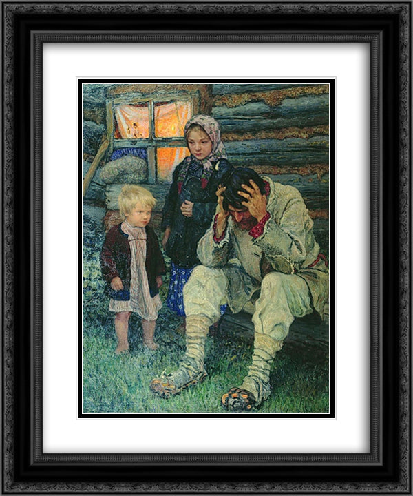 Misery 20x24 Black Ornate Wood Framed Art Print Poster with Double Matting by Bogdanov Belsky, Nikolay