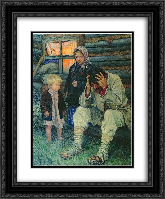 Misery 20x24 Black Ornate Wood Framed Art Print Poster with Double Matting by Bogdanov Belsky, Nikolay