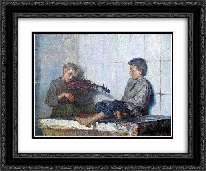 Music Lesson 24x20 Black Ornate Wood Framed Art Print Poster with Double Matting by Bogdanov Belsky, Nikolay