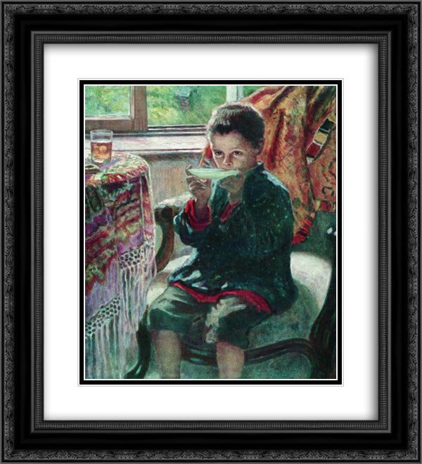 On a Visit 20x22 Black Ornate Wood Framed Art Print Poster with Double Matting by Bogdanov Belsky, Nikolay