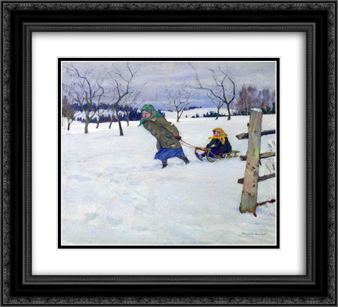 On a Visit to the Grandmother 22x20 Black Ornate Wood Framed Art Print Poster with Double Matting by Bogdanov Belsky, Nikolay
