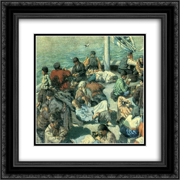 On the Ferry 20x20 Black Ornate Wood Framed Art Print Poster with Double Matting by Bogdanov Belsky, Nikolay