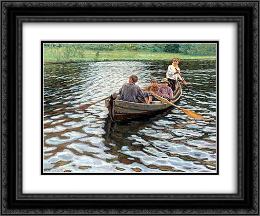 On the Lake 24x20 Black Ornate Wood Framed Art Print Poster with Double Matting by Bogdanov Belsky, Nikolay