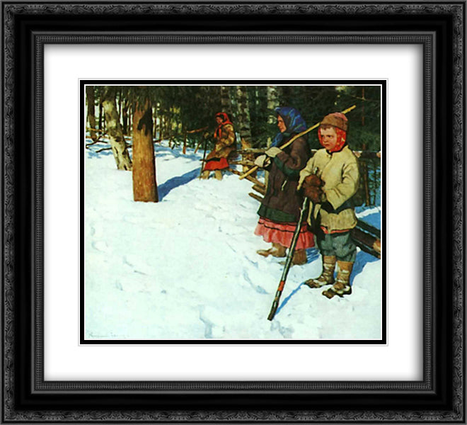 On the Raid 22x20 Black Ornate Wood Framed Art Print Poster with Double Matting by Bogdanov Belsky, Nikolay