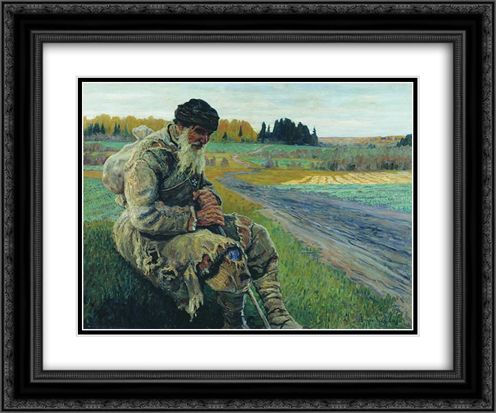 Peasant 24x20 Black Ornate Wood Framed Art Print Poster with Double Matting by Bogdanov Belsky, Nikolay
