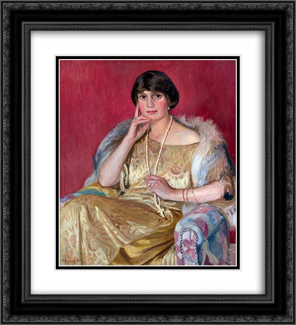 Portrait of a Lady 20x22 Black Ornate Wood Framed Art Print Poster with Double Matting by Bogdanov Belsky, Nikolay
