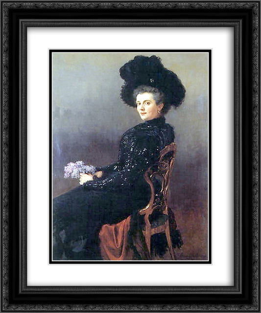 Portrait of a Lady in Chair 20x24 Black Ornate Wood Framed Art Print Poster with Double Matting by Bogdanov Belsky, Nikolay