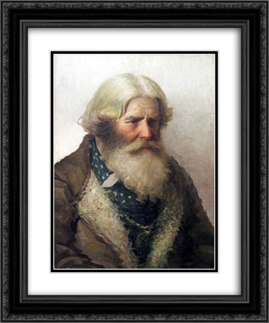 Portrait of a Peasant 20x24 Black Ornate Wood Framed Art Print Poster with Double Matting by Bogdanov Belsky, Nikolay