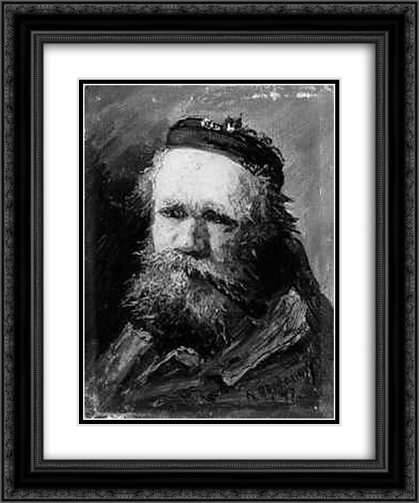 Portrait of an Old Bearded Man 20x24 Black Ornate Wood Framed Art Print Poster with Double Matting by Bogdanov Belsky, Nikolay