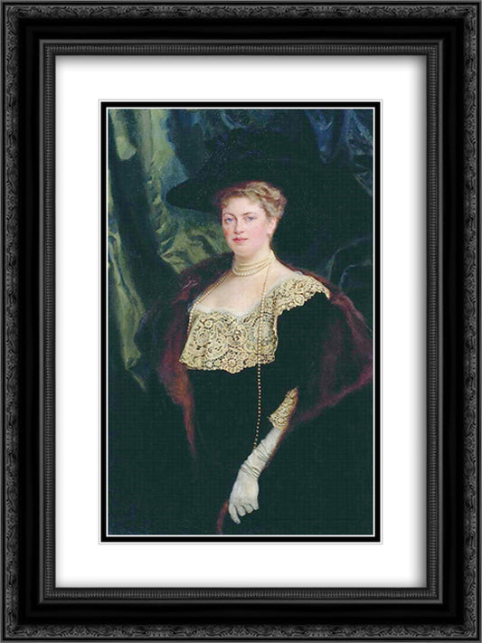 Portrait of an Unknown Lady in a Black Kerchief with a Lacy Collar 18x24 Black Ornate Wood Framed Art Print Poster with Double Matting by Bogdanov Belsky, Nikolay