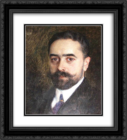 Portrait of Engineer N.Chizhov 20x22 Black Ornate Wood Framed Art Print Poster with Double Matting by Bogdanov Belsky, Nikolay