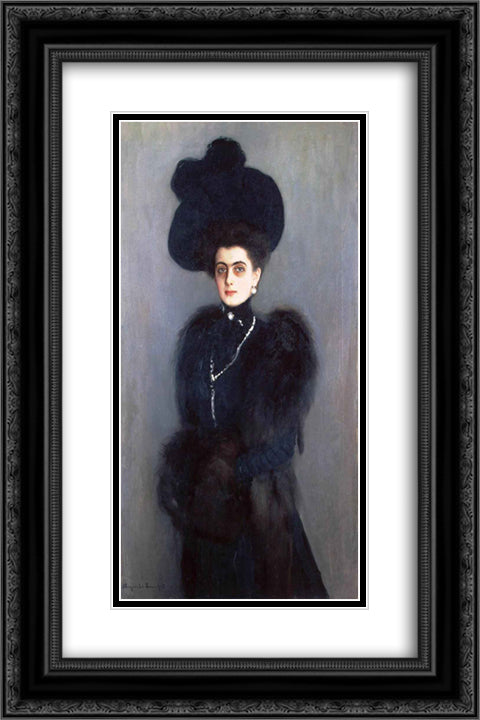 Portrait of M.Ambelek-Lazareva 16x24 Black Ornate Wood Framed Art Print Poster with Double Matting by Bogdanov Belsky, Nikolay