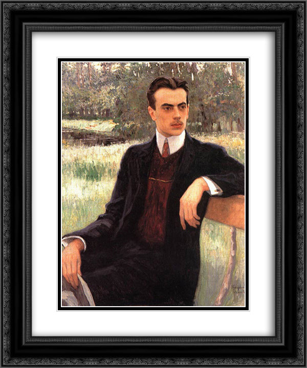 Portrait of N.Yusupov 20x24 Black Ornate Wood Framed Art Print Poster with Double Matting by Bogdanov Belsky, Nikolay