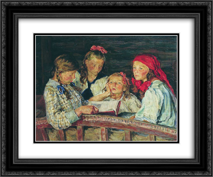 Reading a book 24x20 Black Ornate Wood Framed Art Print Poster with Double Matting by Bogdanov Belsky, Nikolay
