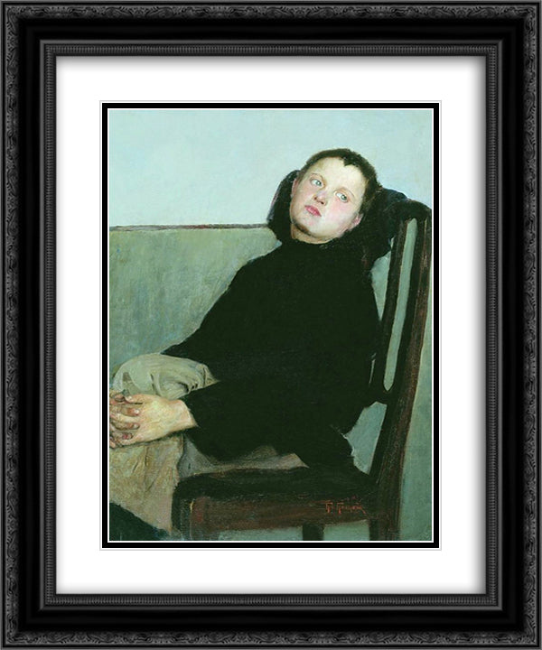 Resting Boy 20x24 Black Ornate Wood Framed Art Print Poster with Double Matting by Bogdanov Belsky, Nikolay