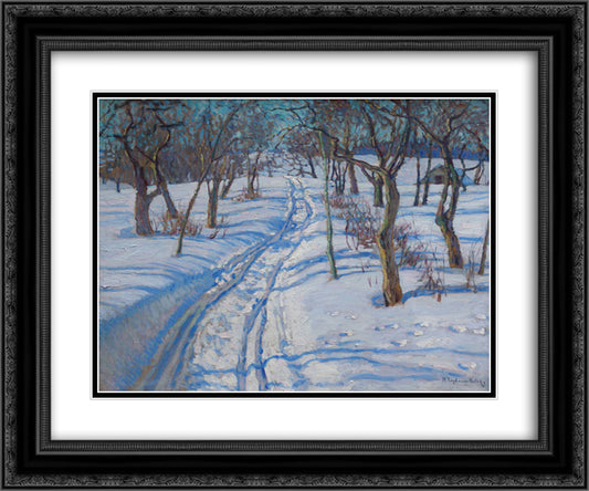 Road in a Winter Garden 24x20 Black Ornate Wood Framed Art Print Poster with Double Matting by Bogdanov Belsky, Nikolay