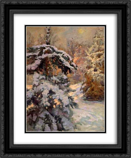 Snow in the Night 20x24 Black Ornate Wood Framed Art Print Poster with Double Matting by Bogdanov Belsky, Nikolay