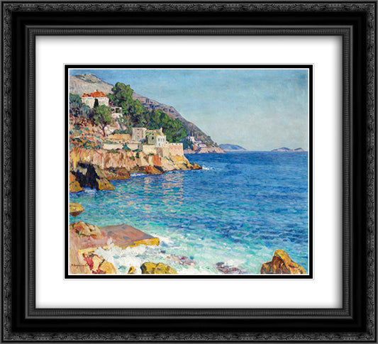 Southern Seascape 22x20 Black Ornate Wood Framed Art Print Poster with Double Matting by Bogdanov Belsky, Nikolay