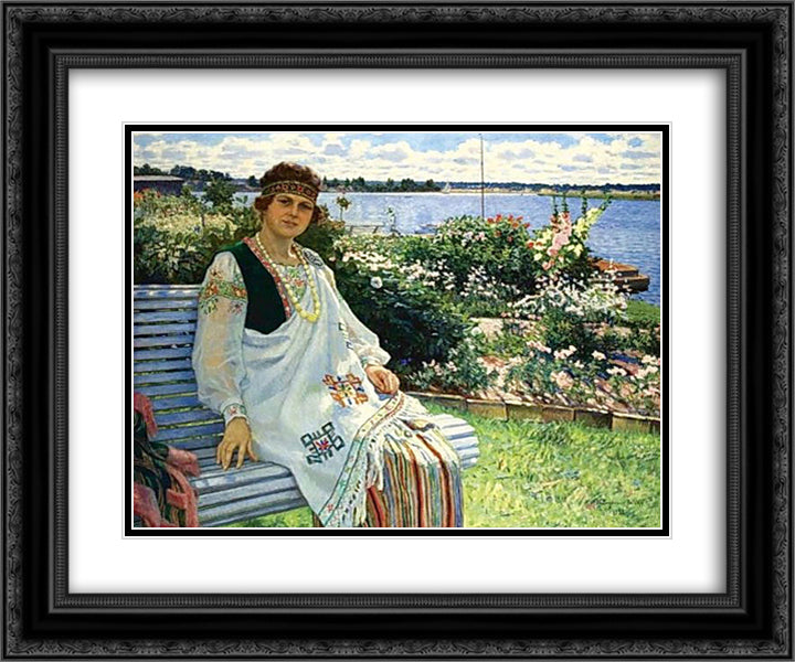 Spring. Portrait of Lady I.Baumane 24x20 Black Ornate Wood Framed Art Print Poster with Double Matting by Bogdanov Belsky, Nikolay