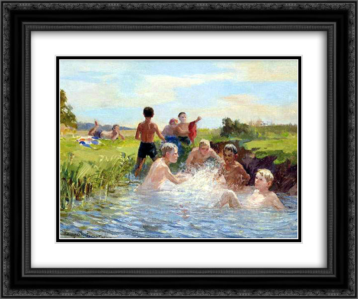 Swimming 24x20 Black Ornate Wood Framed Art Print Poster with Double Matting by Bogdanov Belsky, Nikolay