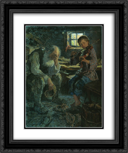 Talant and Admirer 20x24 Black Ornate Wood Framed Art Print Poster with Double Matting by Bogdanov Belsky, Nikolay