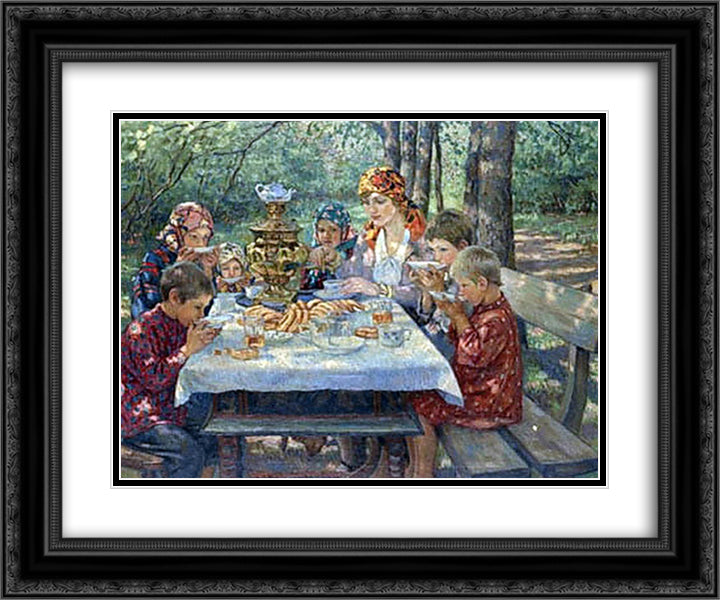 Teacher Visitors 24x20 Black Ornate Wood Framed Art Print Poster with Double Matting by Bogdanov Belsky, Nikolay