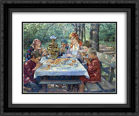 Teacher Visitors 24x20 Black Ornate Wood Framed Art Print Poster with Double Matting by Bogdanov Belsky, Nikolay