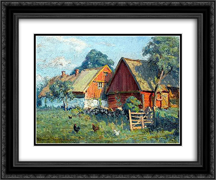 The Farm 24x20 Black Ornate Wood Framed Art Print Poster with Double Matting by Bogdanov Belsky, Nikolay