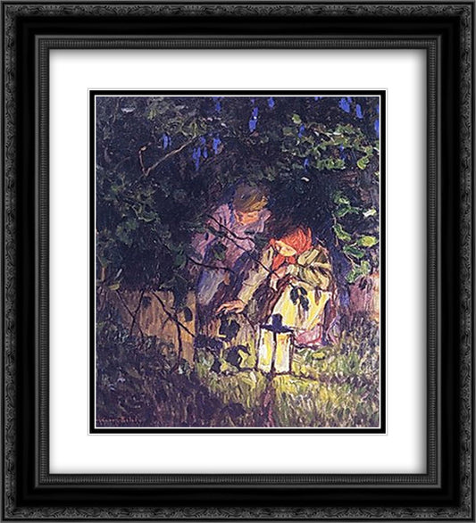 The Latern 20x22 Black Ornate Wood Framed Art Print Poster with Double Matting by Bogdanov Belsky, Nikolay