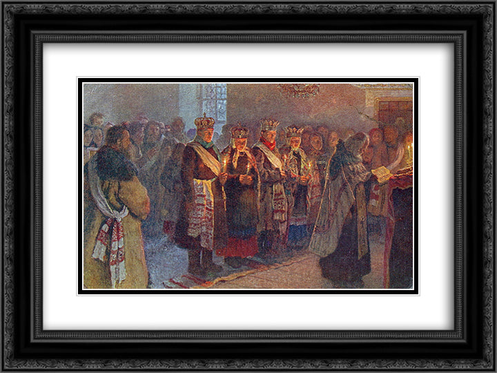 The Wedding 24x18 Black Ornate Wood Framed Art Print Poster with Double Matting by Bogdanov Belsky, Nikolay