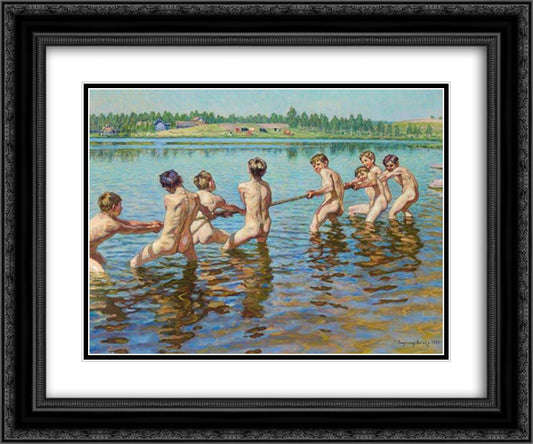 Tug of War 24x20 Black Ornate Wood Framed Art Print Poster with Double Matting by Bogdanov Belsky, Nikolay