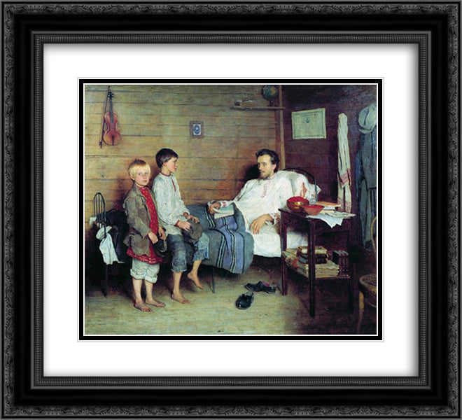 Visit of the Unhealthy Teacher 22x20 Black Ornate Wood Framed Art Print Poster with Double Matting by Bogdanov Belsky, Nikolay