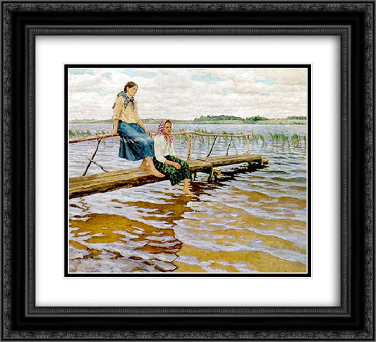 Waiting for the Ferry 22x20 Black Ornate Wood Framed Art Print Poster with Double Matting by Bogdanov Belsky, Nikolay