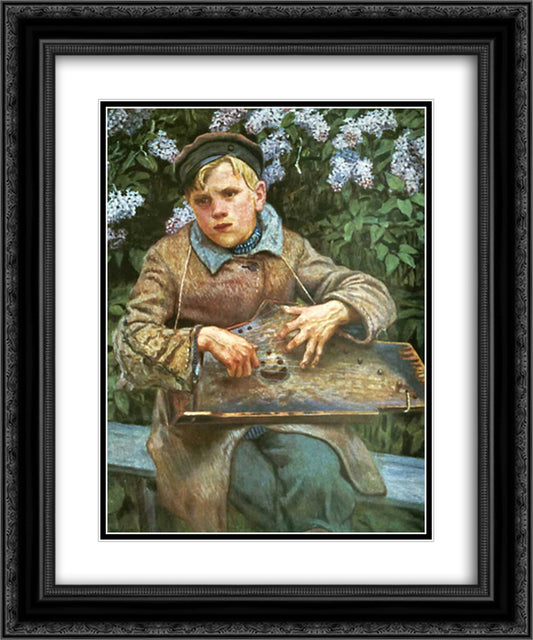 Young Musician 20x24 Black Ornate Wood Framed Art Print Poster with Double Matting by Bogdanov Belsky, Nikolay