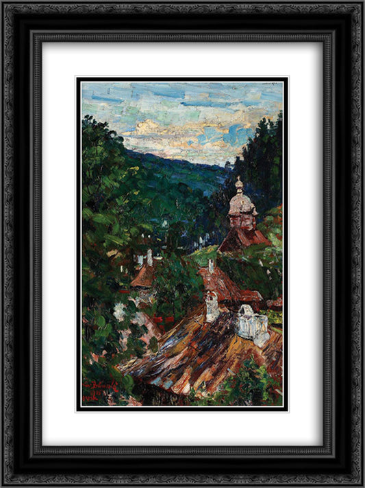 Agapia Valley 18x24 Black Ornate Wood Framed Art Print Poster with Double Matting by Bancila, Octav
