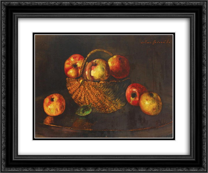 Basket with Apples 24x20 Black Ornate Wood Framed Art Print Poster with Double Matting by Bancila, Octav