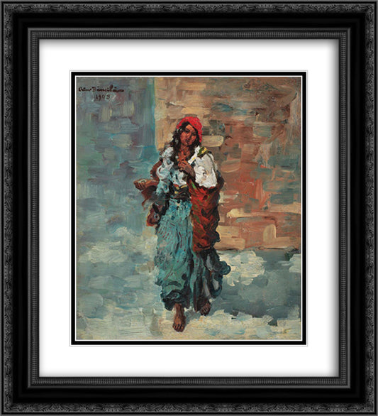 Gypsy Woman with Red Headscarf 20x22 Black Ornate Wood Framed Art Print Poster with Double Matting by Bancila, Octav