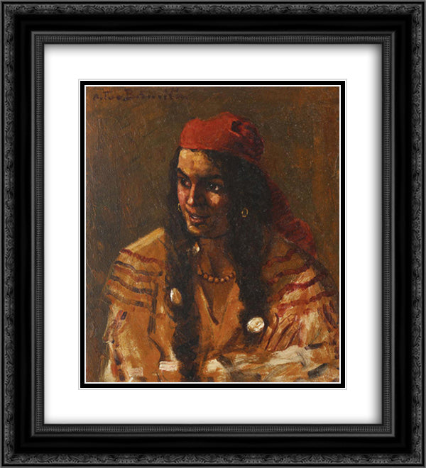 Gypsy Woman with Red Scarf 20x22 Black Ornate Wood Framed Art Print Poster with Double Matting by Bancila, Octav